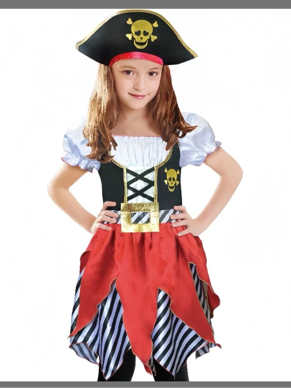 Kids girls  Pirate Costume Dress with Hat - Red and Black 9-10years